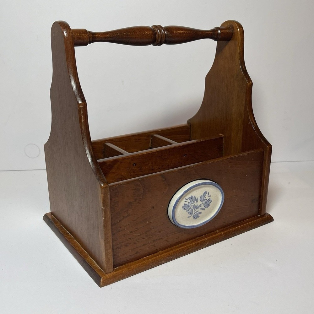 Pfaltzgraff Yorktowne Wooden Utensil/Silverware-Pen/Pencil Caddy Cottagecore VTG - Picture 2 of 16